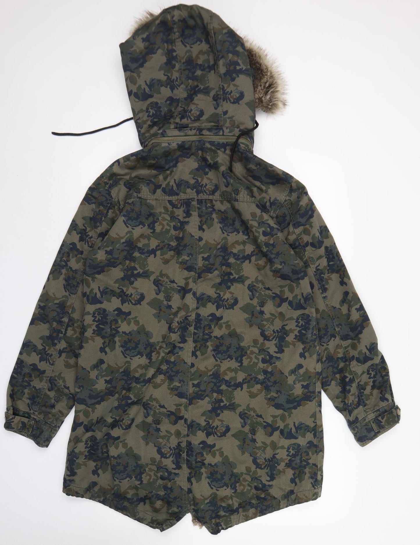 Simply Be Womens Green Floral  Parka Coat Size 14  Zip