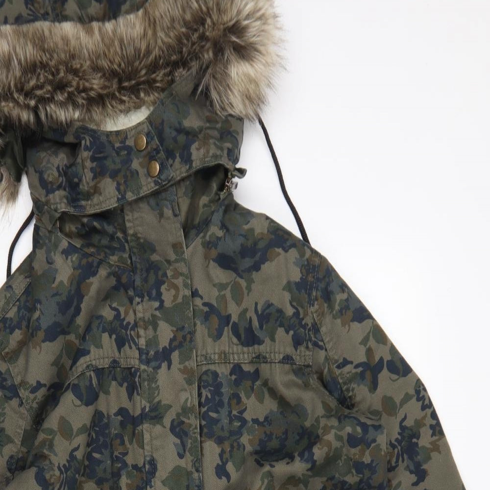 Simply Be Womens Green Floral  Parka Coat Size 14  Zip