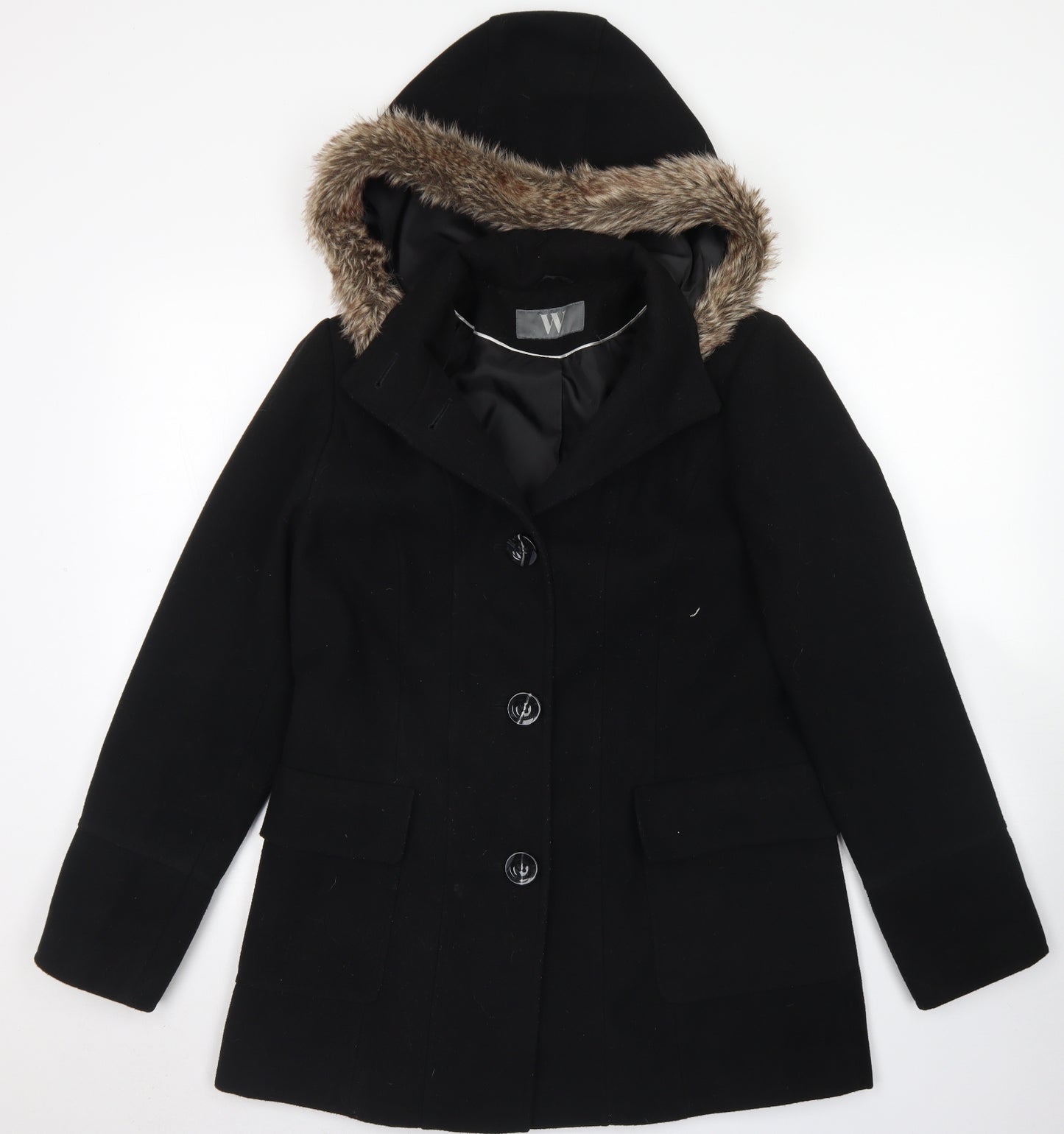 BHS Womens Black   Overcoat Coat Size 12  Button