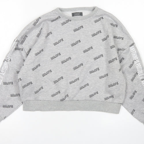 Primark Girls Grey Spotted Cotton Pullover Sweatshirt Size 9-10 Years   - Cropped
