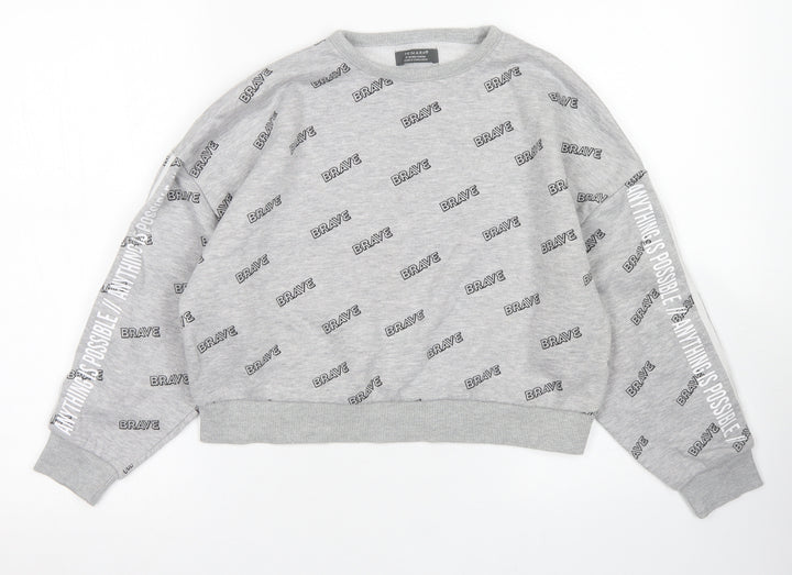 Primark Girls Grey Spotted Cotton Pullover Sweatshirt Size 9-10 Years   - Cropped