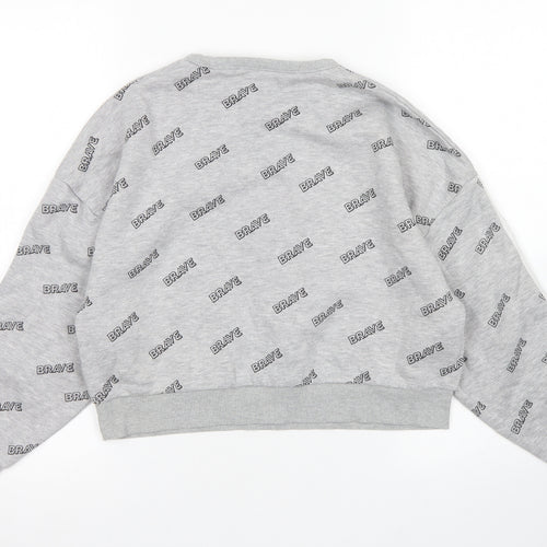 Primark Girls Grey Spotted Cotton Pullover Sweatshirt Size 9-10 Years   - Cropped