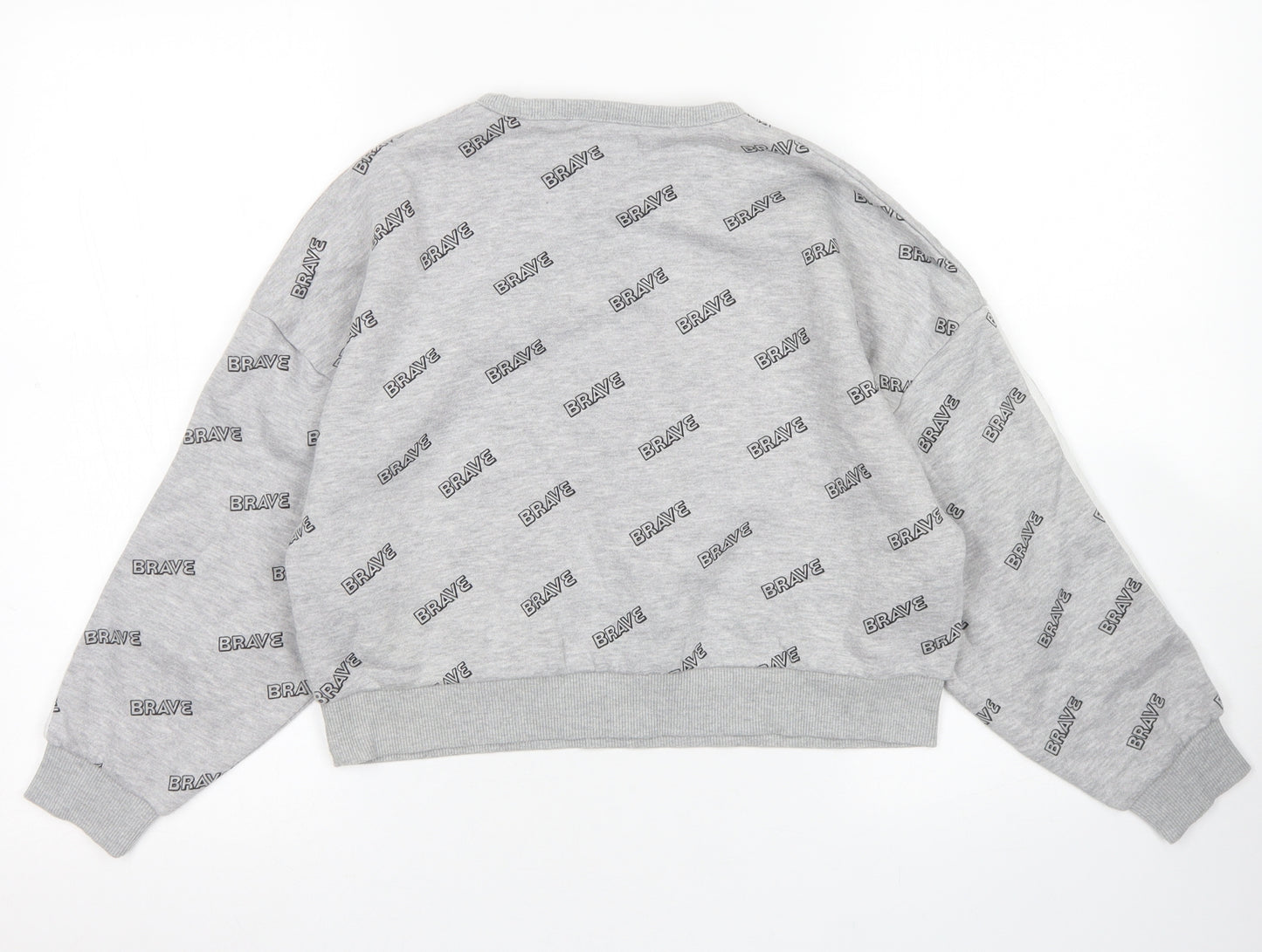 Primark Girls Grey Spotted Cotton Pullover Sweatshirt Size 9-10 Years   - Cropped