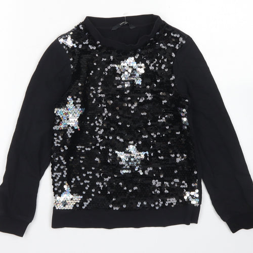 George Girls Black  Polyester Pullover Sweatshirt Size 7-8 Years   - Star Print