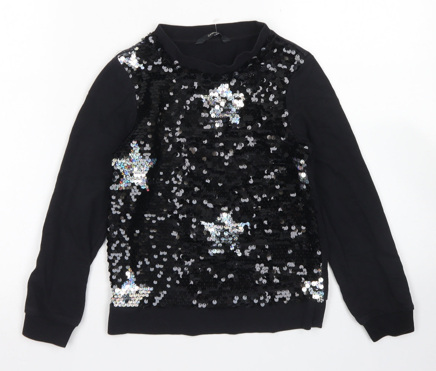 George Girls Black  Polyester Pullover Sweatshirt Size 7-8 Years   - Star Print