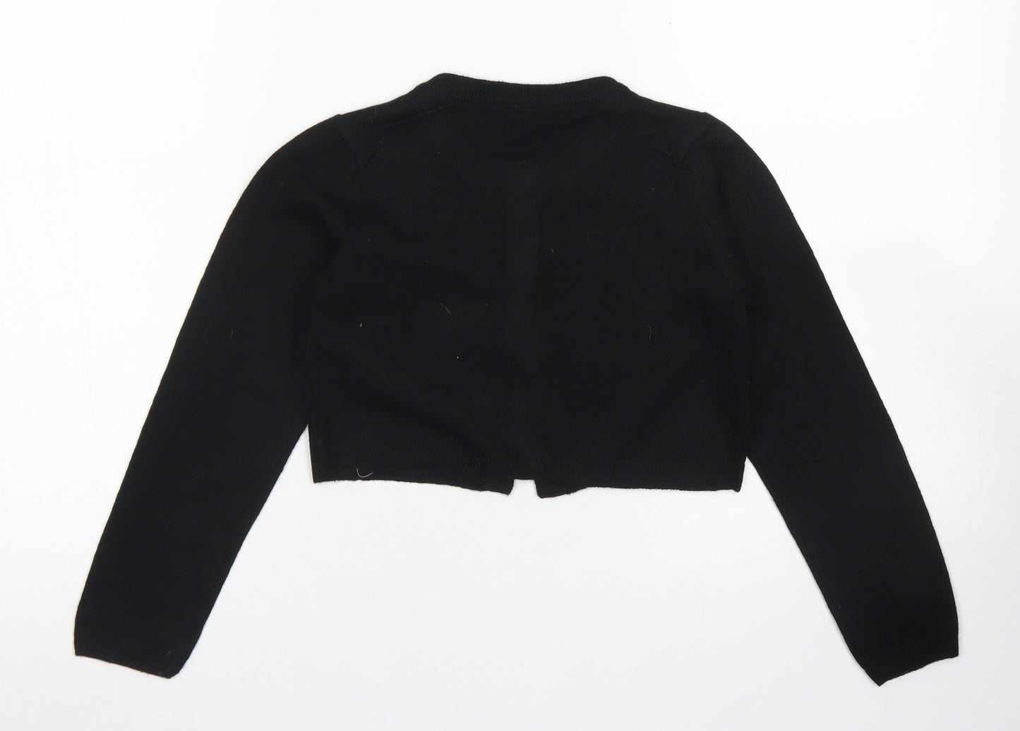 TU Girls Black Crew Neck  Acrylic Cardigan Jumper Size 8 Years  Button - Cropped
