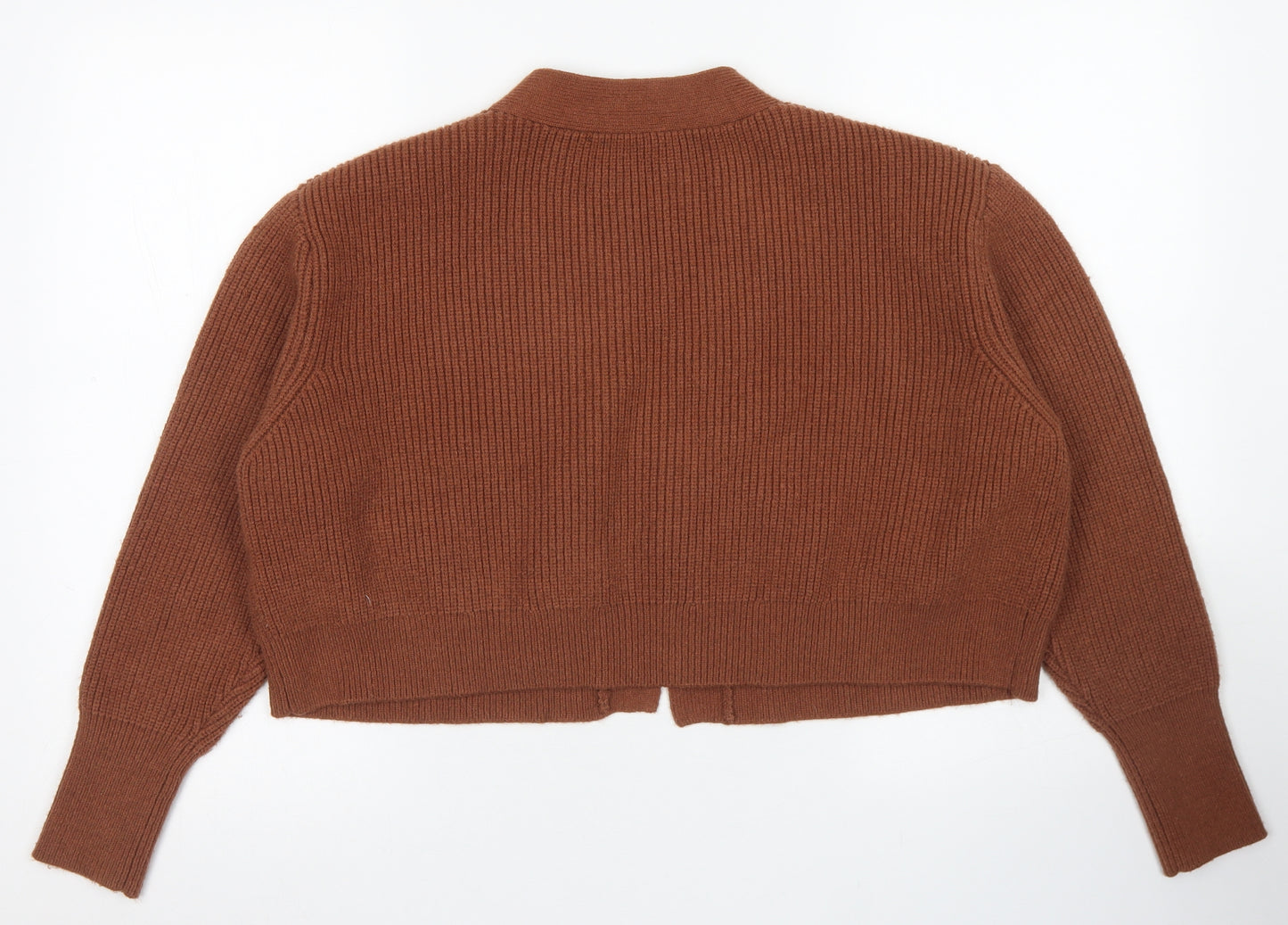 Zara Womens Brown Crew Neck  Acrylic Cardigan Jumper Size M   - cropped