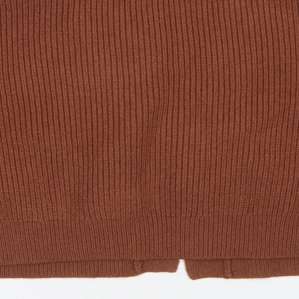 Zara Womens Brown Crew Neck  Acrylic Cardigan Jumper Size M   - cropped