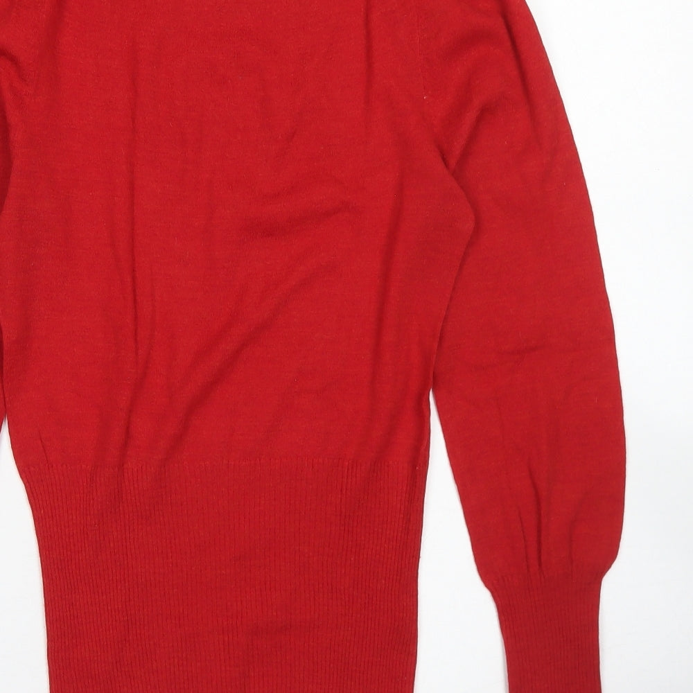 MOTH Womens Red Mock Neck  Wool Pullover Jumper Size S