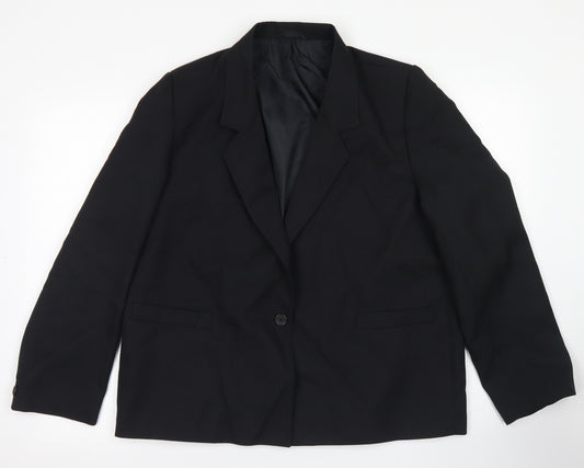 Front view of Preworn women’s black polyester jacket blazer, size UK 18