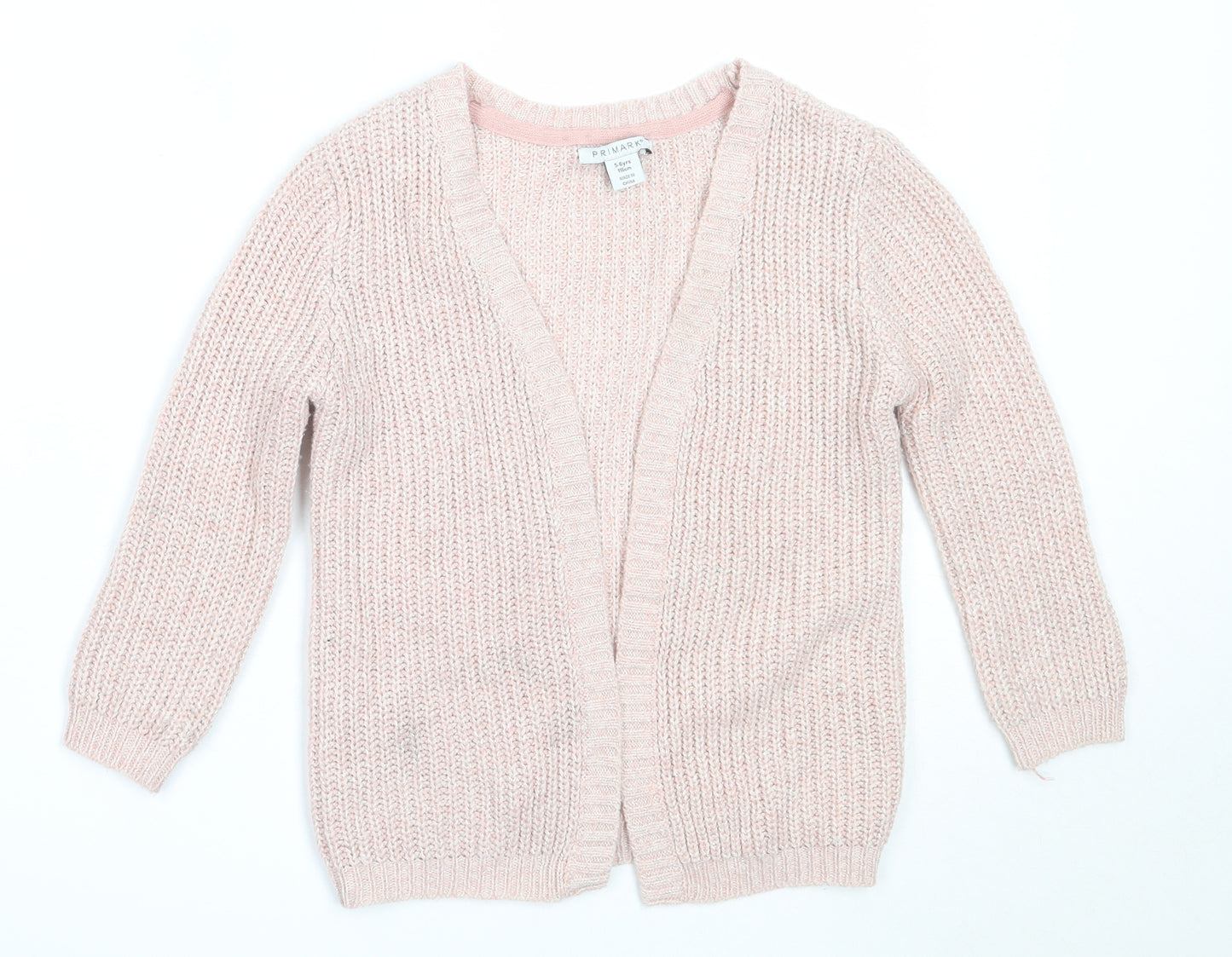 Primark Girls Pink Round Neck  Acrylic Cardigan Jumper Size 5-6 Years