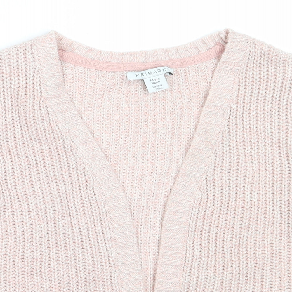Primark Girls Pink Round Neck  Acrylic Cardigan Jumper Size 5-6 Years