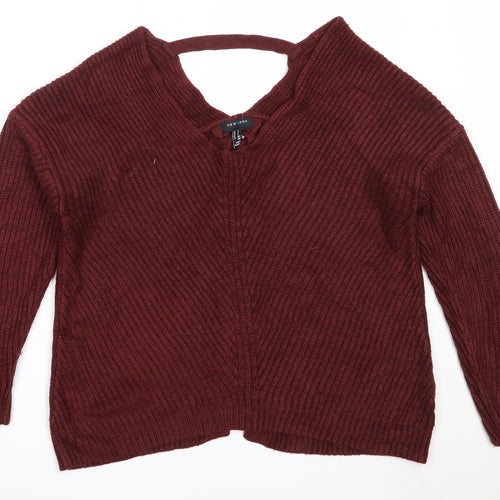 New Look Womens Brown V-Neck  Acrylic Pullover Jumper Size S