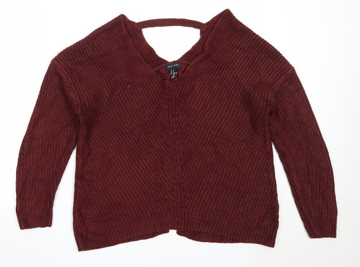 New Look Womens Brown V-Neck Acrylic Pullover Jumper Size S