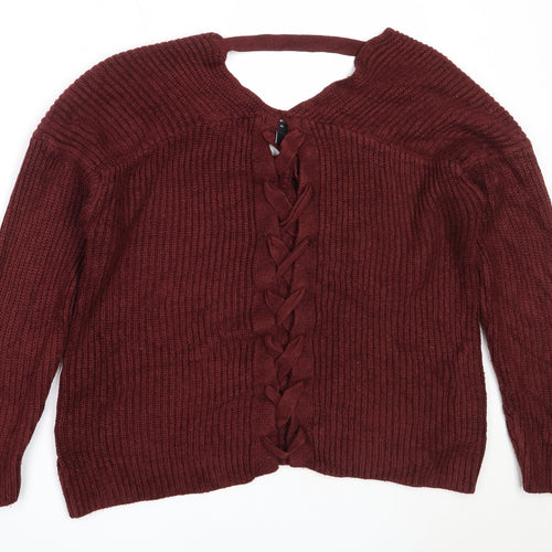 New Look Womens Brown V-Neck  Acrylic Pullover Jumper Size S