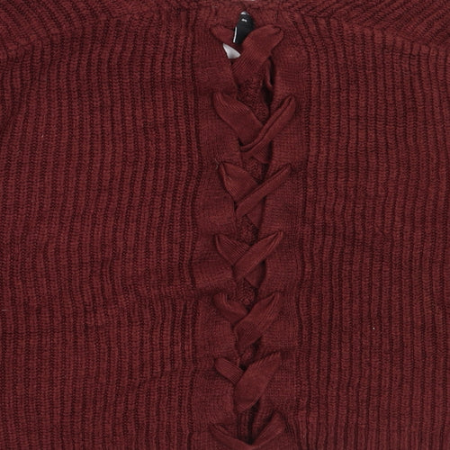 New Look Womens Brown V-Neck  Acrylic Pullover Jumper Size S