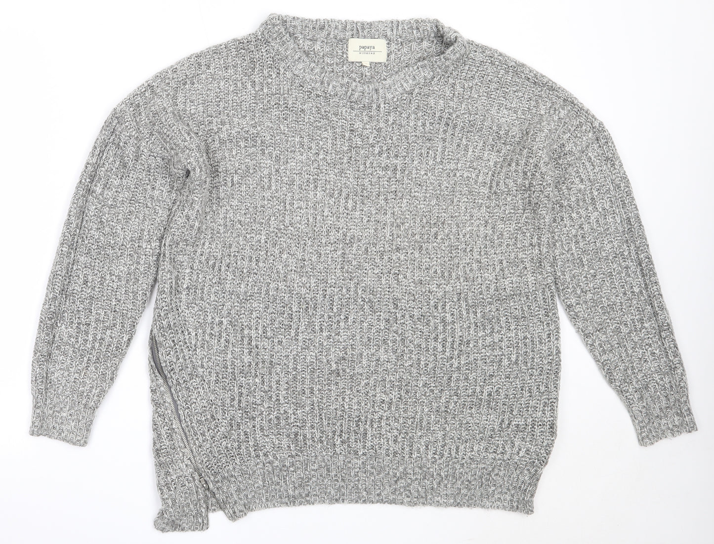 Papaya Womens Grey Round Neck  Acrylic Pullover Jumper Size L