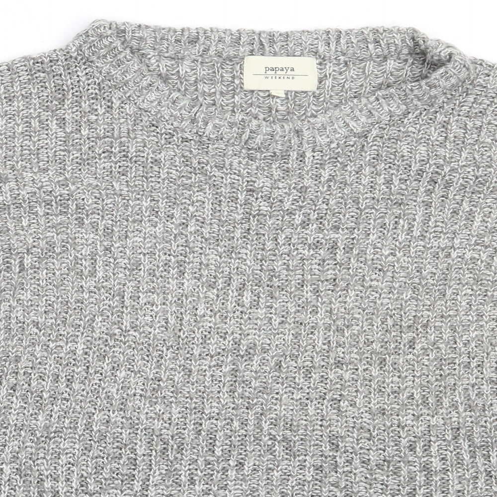 Papaya Womens Grey Round Neck  Acrylic Pullover Jumper Size L