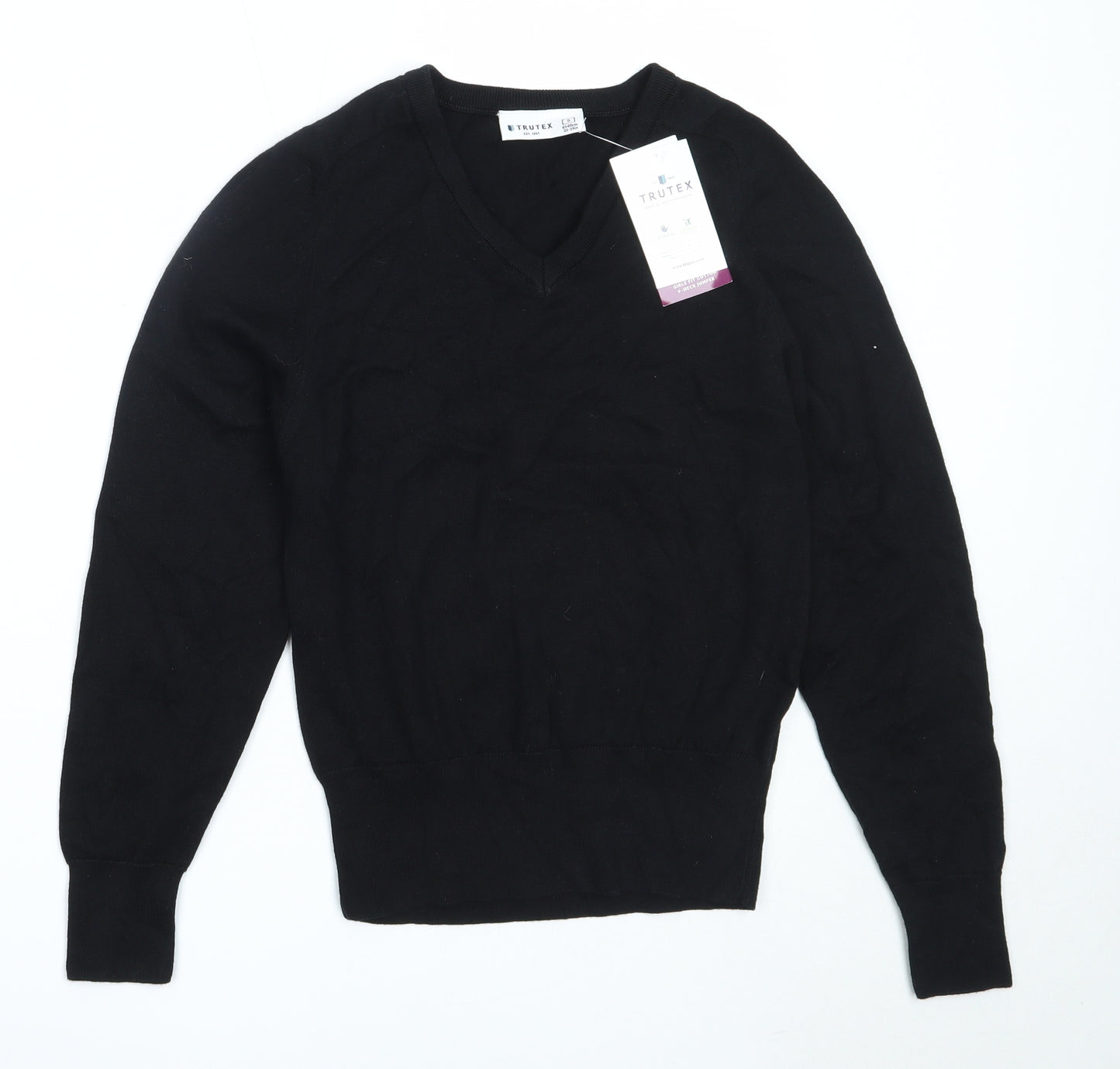 TruTex Girls Black V-Neck  Cotton Pullover Jumper Size 13 Years