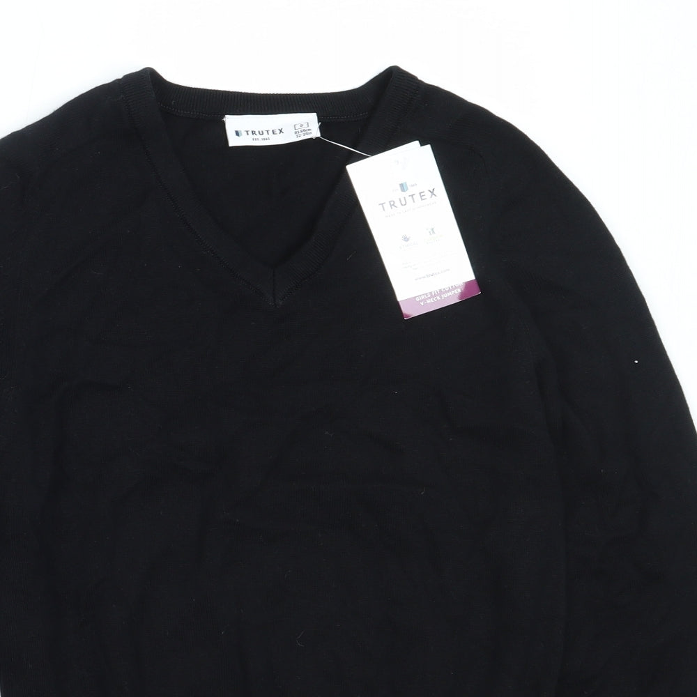 TruTex Girls Black V-Neck  Cotton Pullover Jumper Size 13 Years