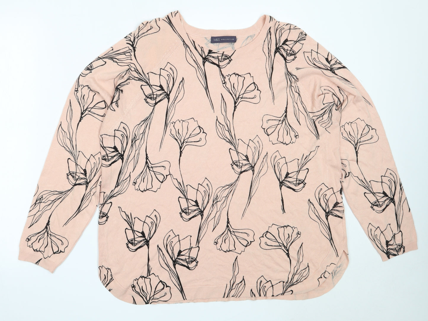 Marks and Spencer Womens Pink Round Neck Floral Viscose Pullover Jumper Size 20