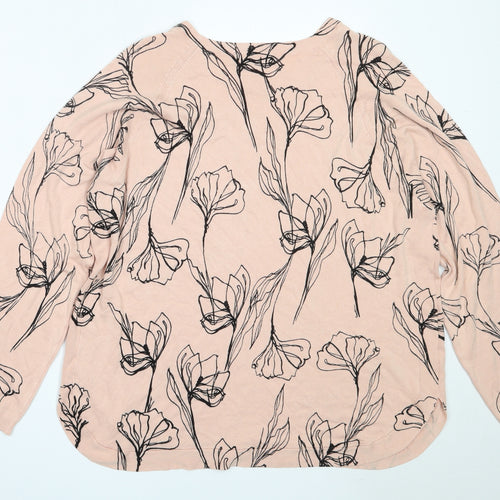 Marks and Spencer Womens Pink Round Neck Floral Viscose Pullover Jumper Size 20
