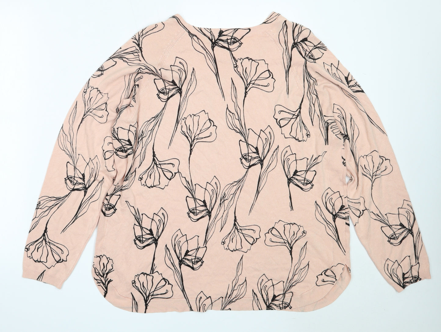 Marks and Spencer Womens Pink Round Neck Floral Viscose Pullover Jumper Size 20