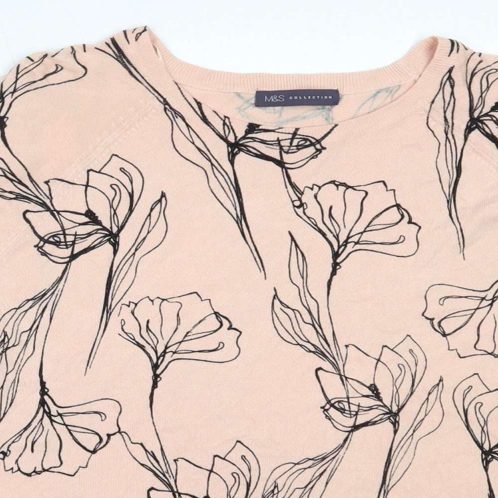Marks and Spencer Womens Pink Round Neck Floral Viscose Pullover Jumper Size 20