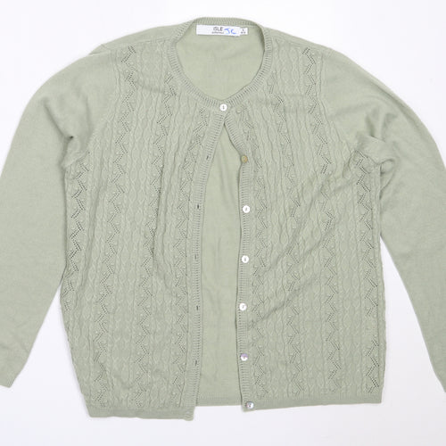 EWM Womens Green Round Neck  Acrylic Cardigan Jumper Size S
