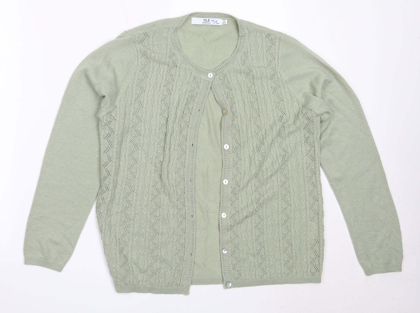 EWM Womens Green Round Neck  Acrylic Cardigan Jumper Size S