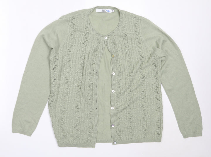 EWM Womens Green Round Neck  Acrylic Cardigan Jumper Size S