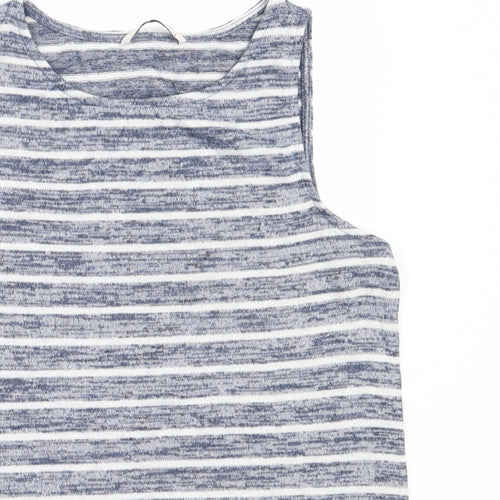 TU Womens Blue Striped Polyester Basic Tank Size 8 Round Neck