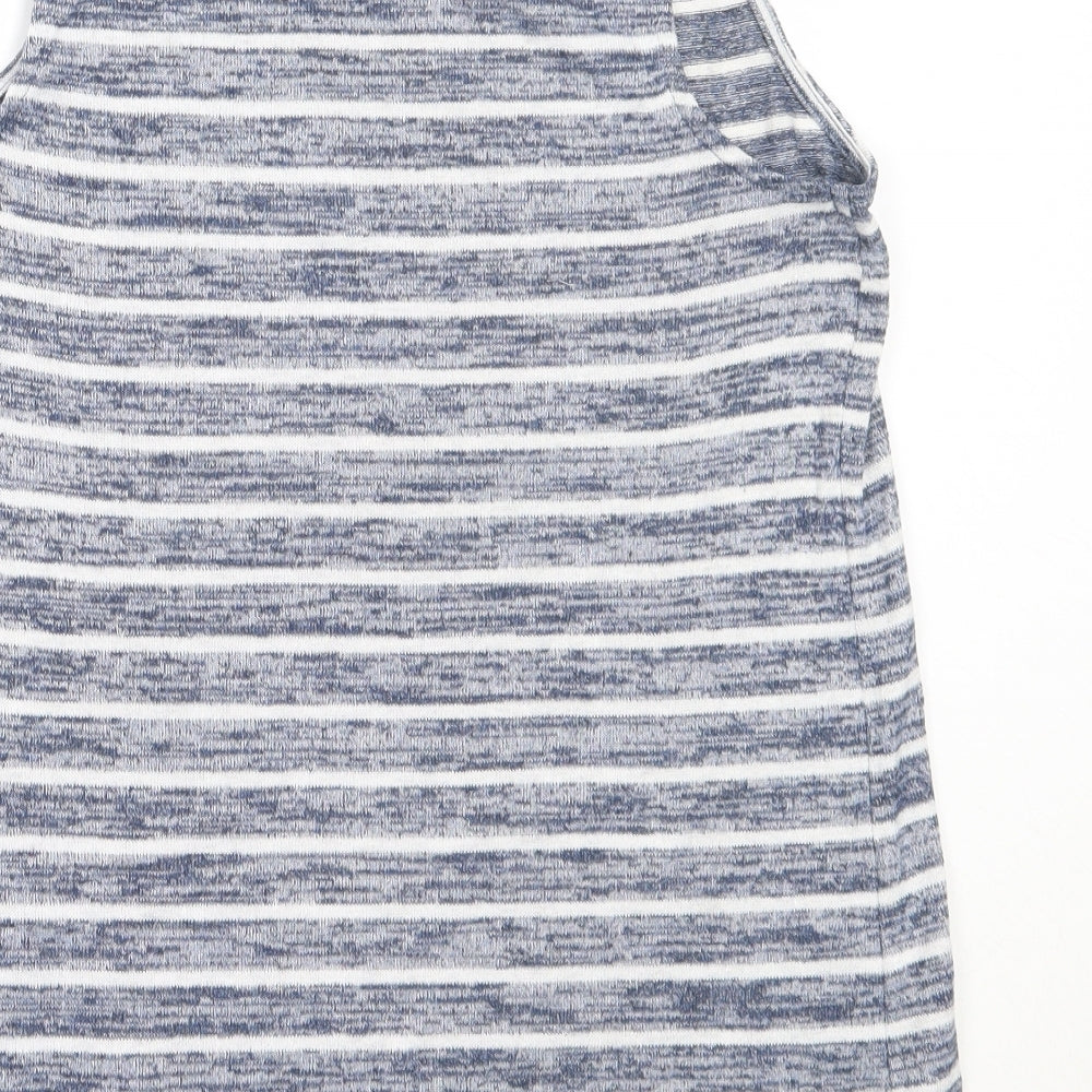 TU Womens Blue Striped Polyester Basic Tank Size 8 Round Neck