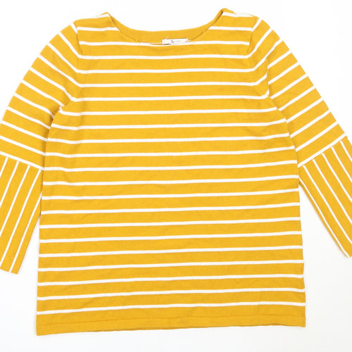 TU Womens Yellow Round Neck Striped Polyester Pullover Jumper Size 12