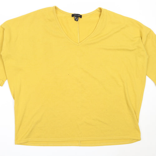 New Look Womens Yellow V-Neck  Polyester Pullover Jumper Size L