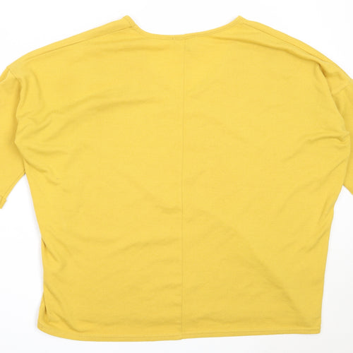 New Look Womens Yellow V-Neck  Polyester Pullover Jumper Size L