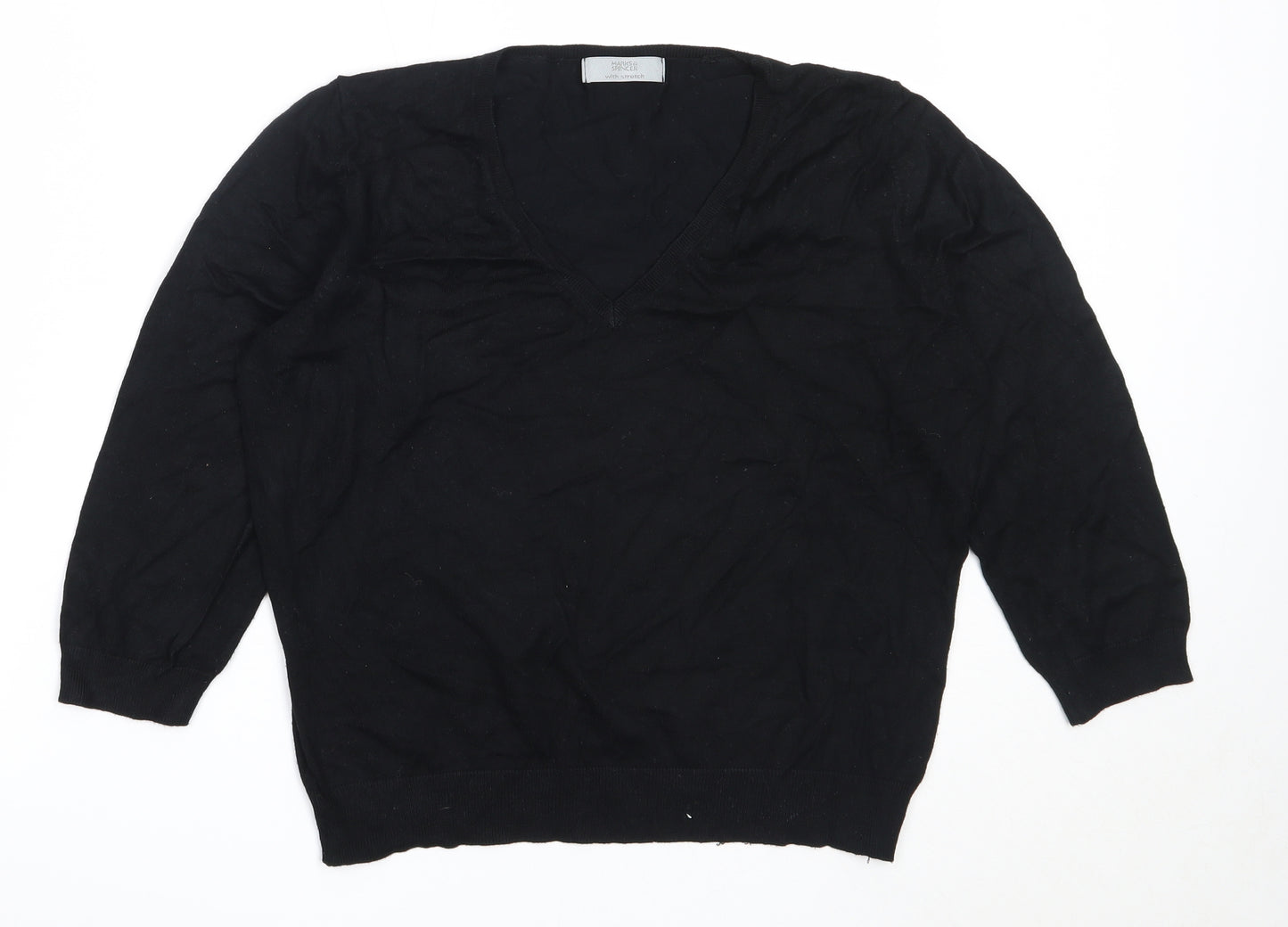 Marks and Spencer Womens Black V-Neck  Viscose Pullover Jumper Size 18