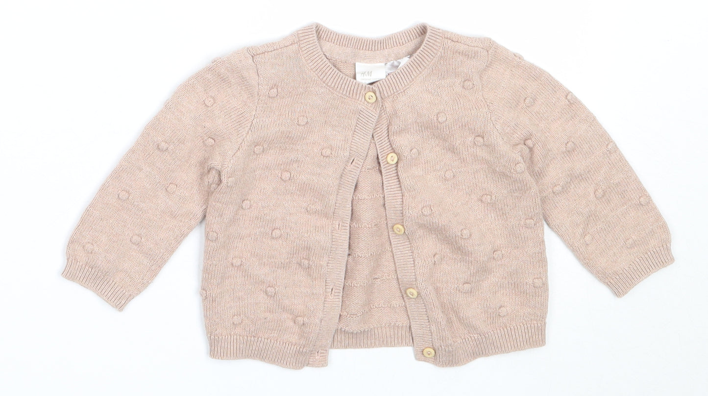 H&M Girls Pink  Cotton Cardigan Jumper Size 0-3 Months
