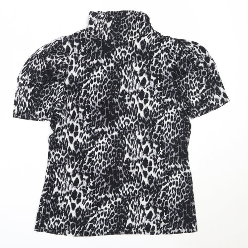 George Girls Black Animal Print Viscose Basic T-Shirt Size 12 Years High Neck