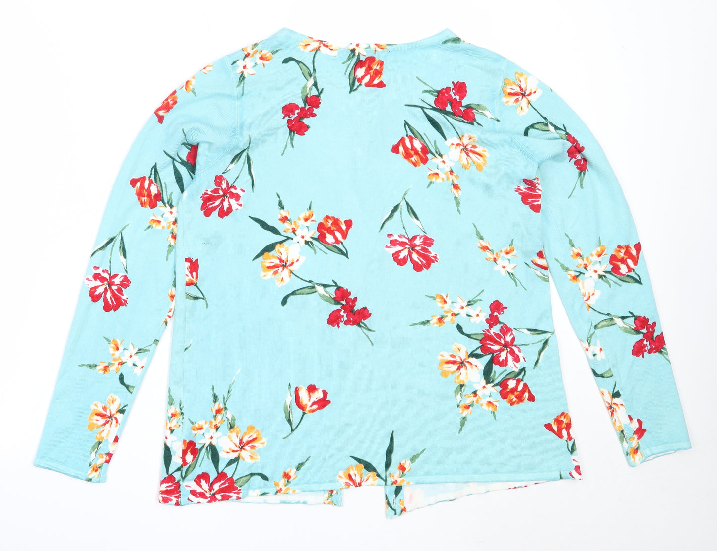 Bonmarché Womens Blue Round Neck Floral Viscose Cardigan Jumper Size 12