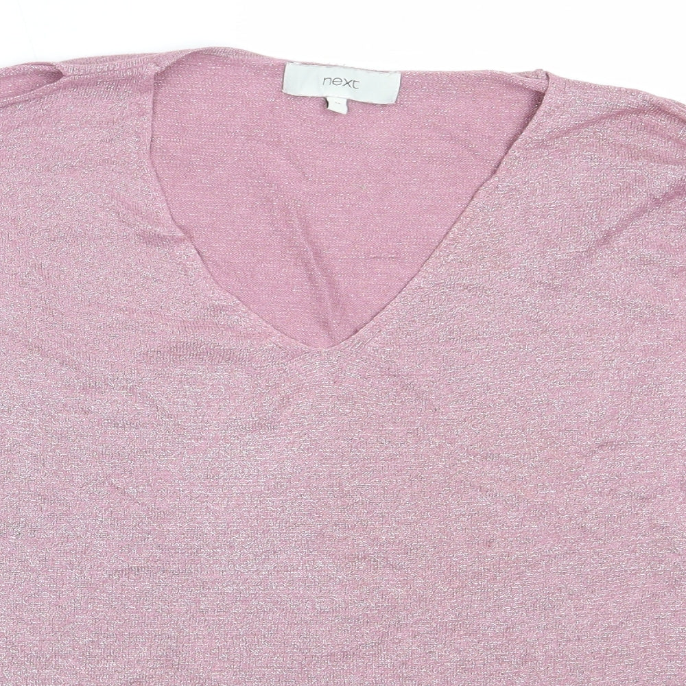 NEXT Womens Pink V-Neck  Viscose Pullover Jumper Size 14