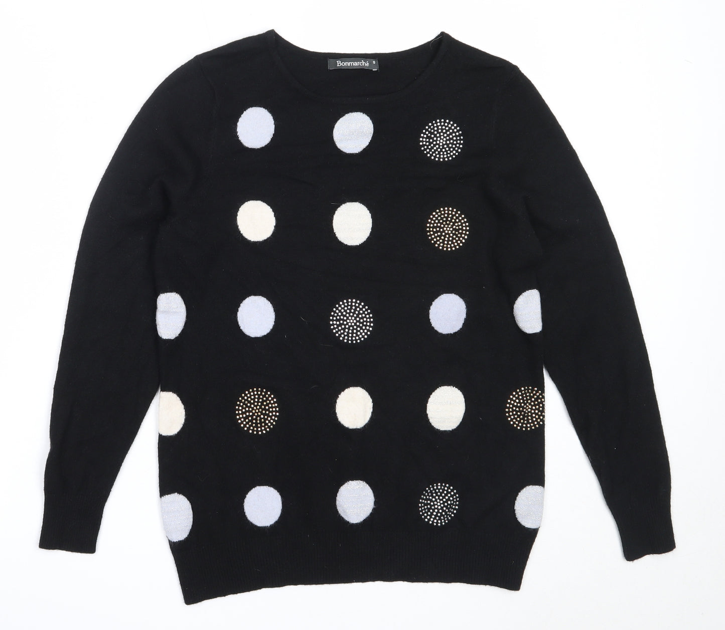 Bonmarché Womens Black Round Neck  Viscose Pullover Jumper Size S