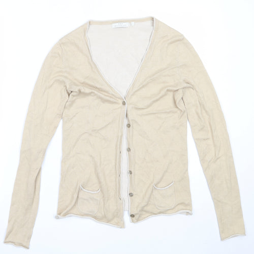 Preworn Womens Beige V-Neck  Acrylic Cardigan Jumper Size S