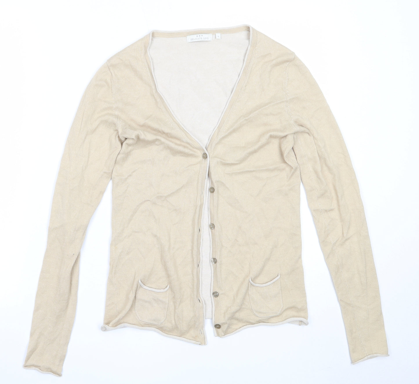 Preworn Womens Beige V-Neck  Acrylic Cardigan Jumper Size S
