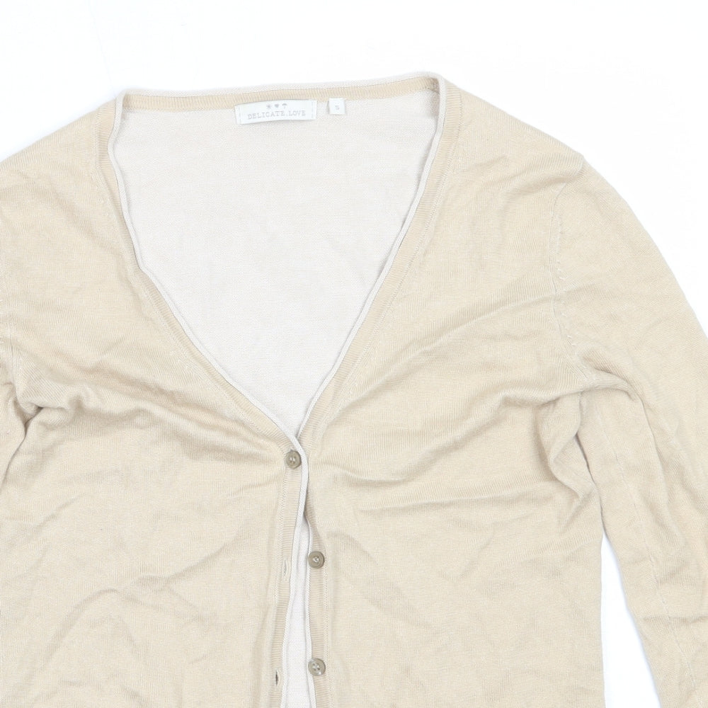 Preworn Womens Beige V-Neck  Acrylic Cardigan Jumper Size S