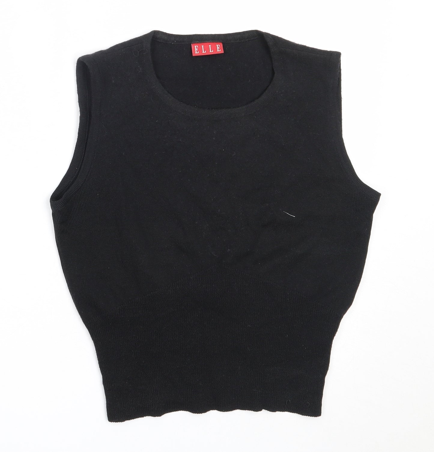 ELLE Womens Black Round Neck  Wool Vest Jumper Size M