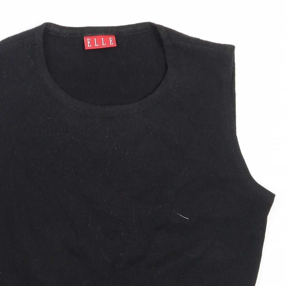 ELLE Womens Black Round Neck  Wool Vest Jumper Size M