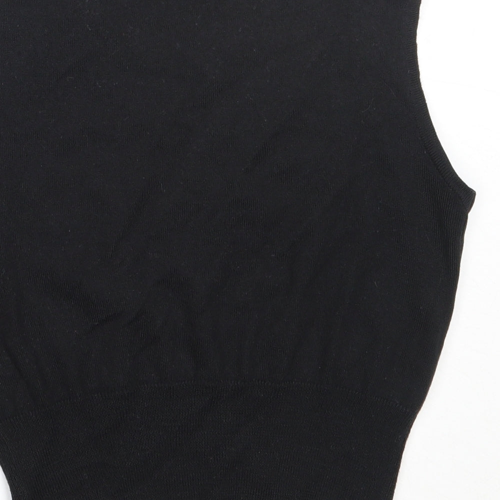 ELLE Womens Black Round Neck  Wool Vest Jumper Size M