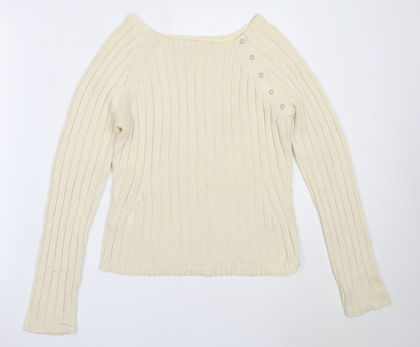 Laura Ashley Womens Ivory Round Neck  Cotton Pullover Jumper Size M