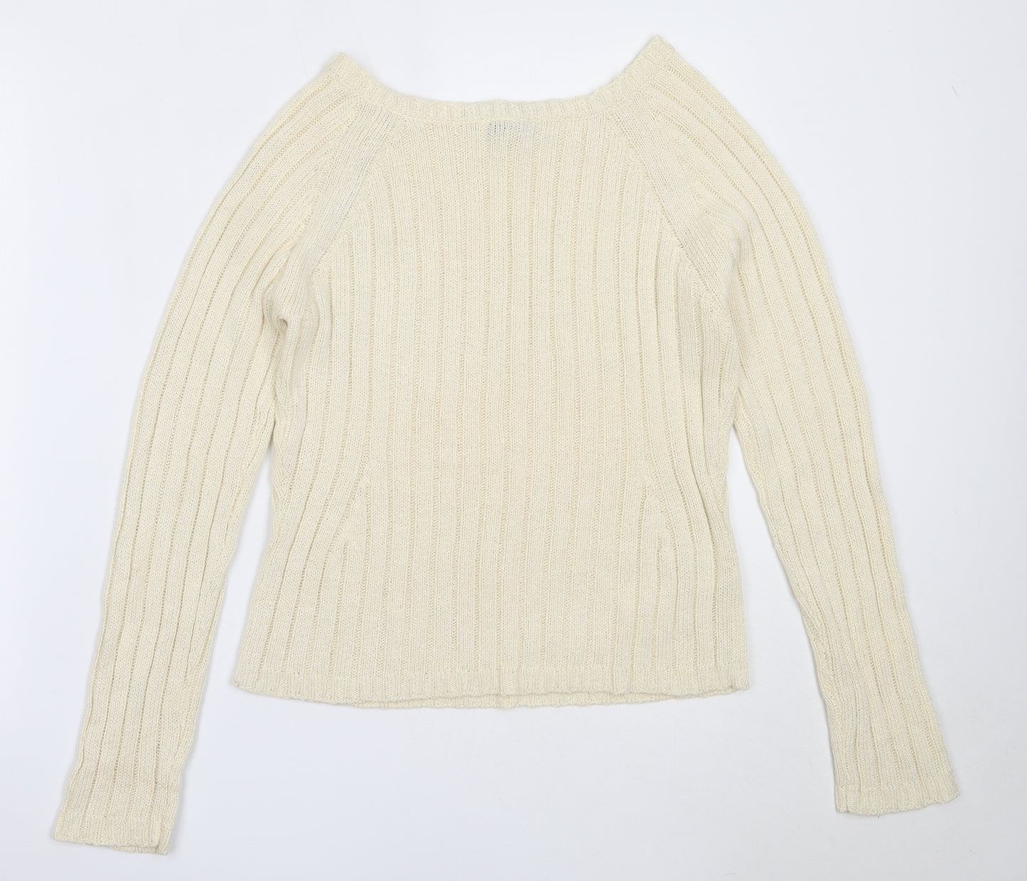 Laura Ashley Womens Ivory Round Neck  Cotton Pullover Jumper Size M